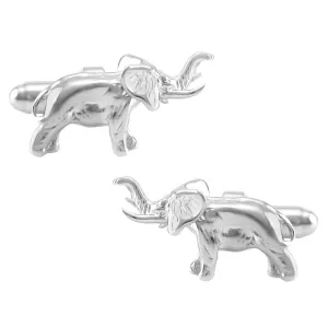 Lucky Elephant Cuff Links in Sterling Silver - Trunk Up