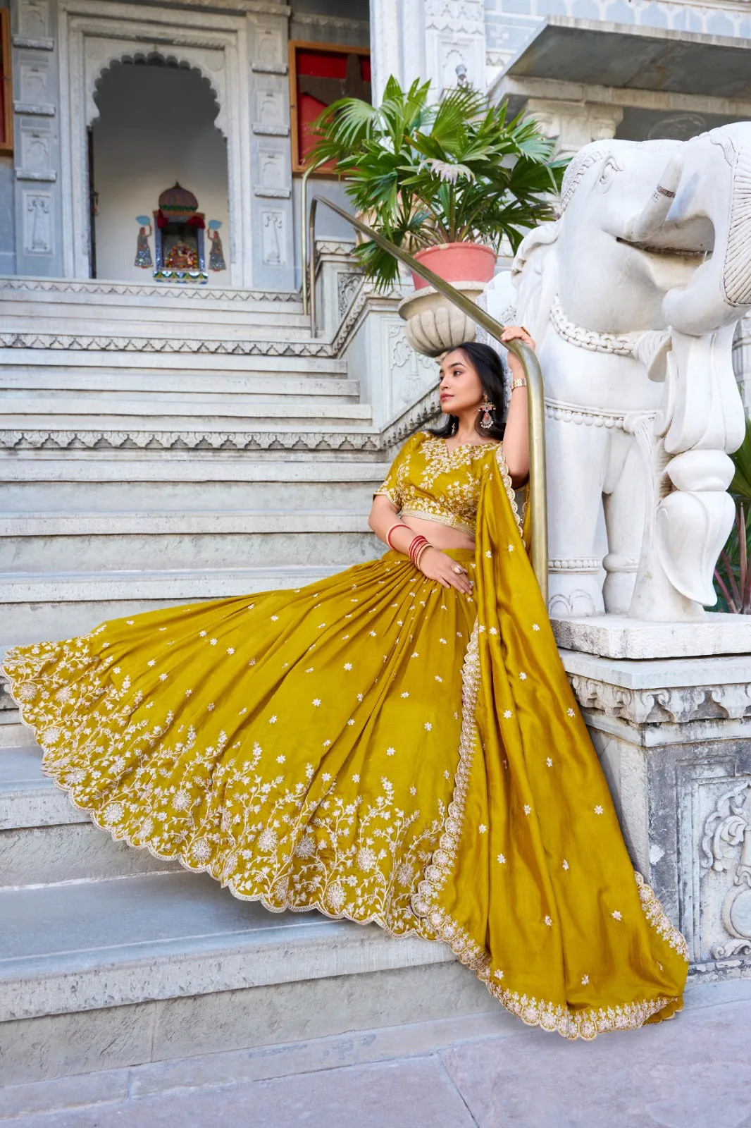 Marvelous Mustard Silk Embroidered Lehenga Choli