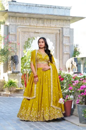 Marvelous Mustard Silk Embroidered Lehenga Choli