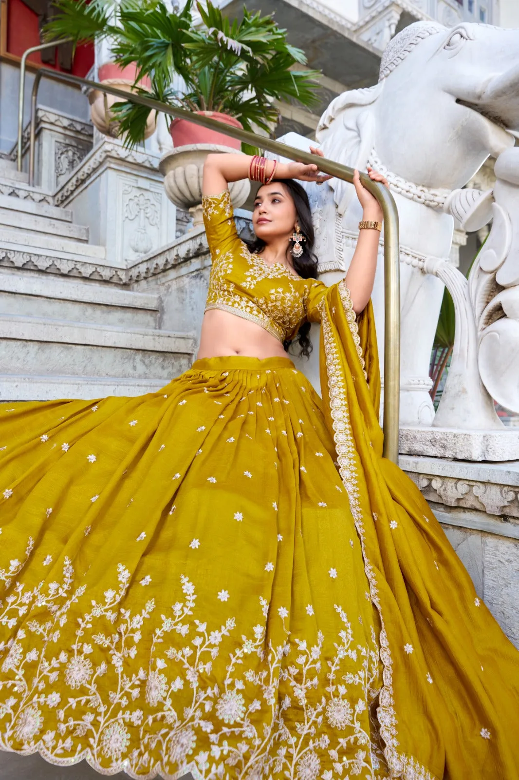 Marvelous Mustard Silk Embroidered Lehenga Choli