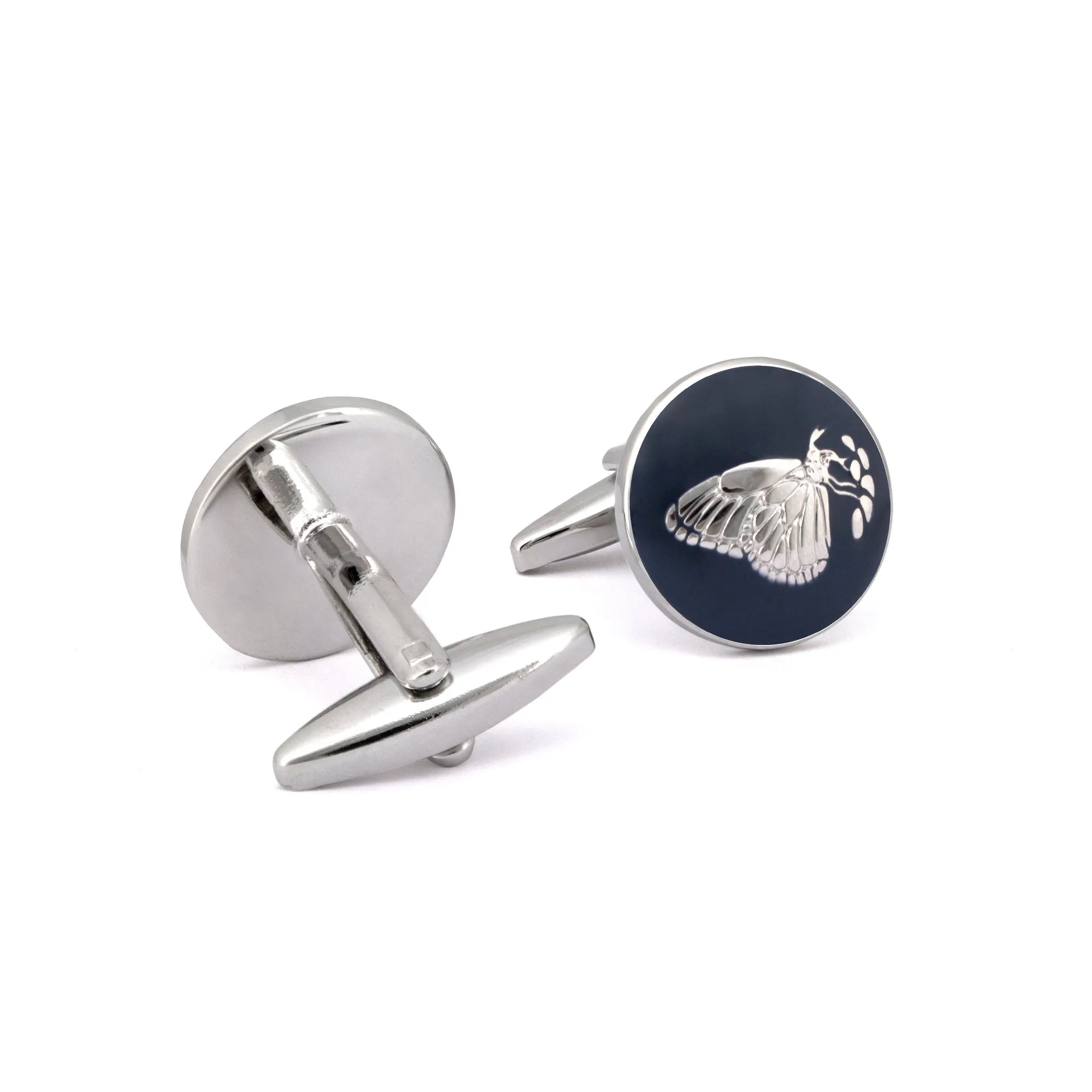 MarZthomson Botanic Series - Round Silver Butterfly Cufflinks