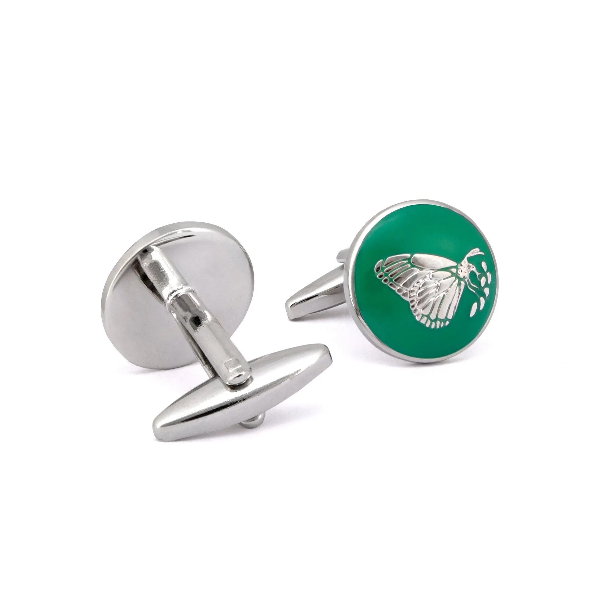 MarZthomson Botanic Series - Round Silver Butterfly Cufflinks