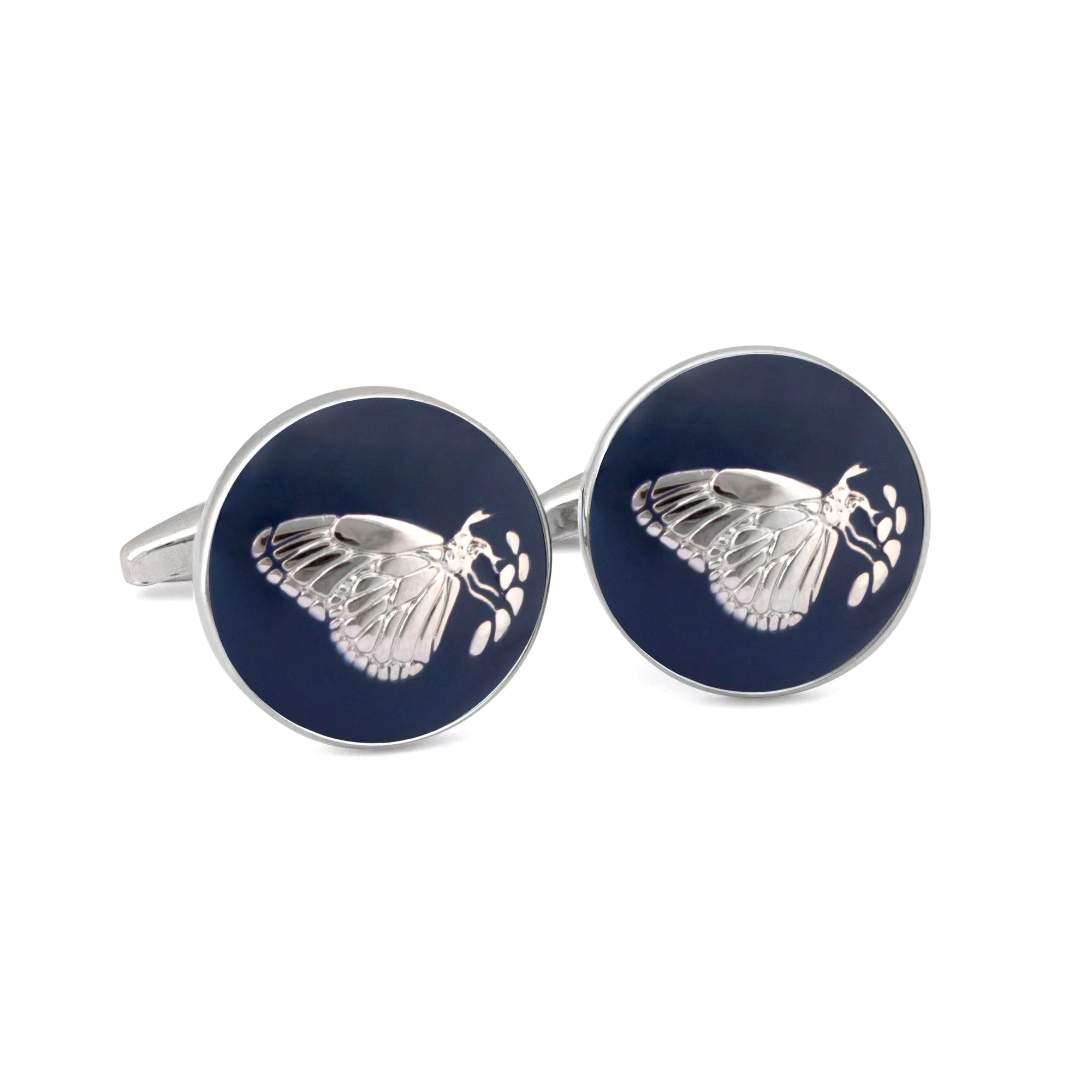MarZthomson Botanic Series - Round Silver Butterfly Cufflinks