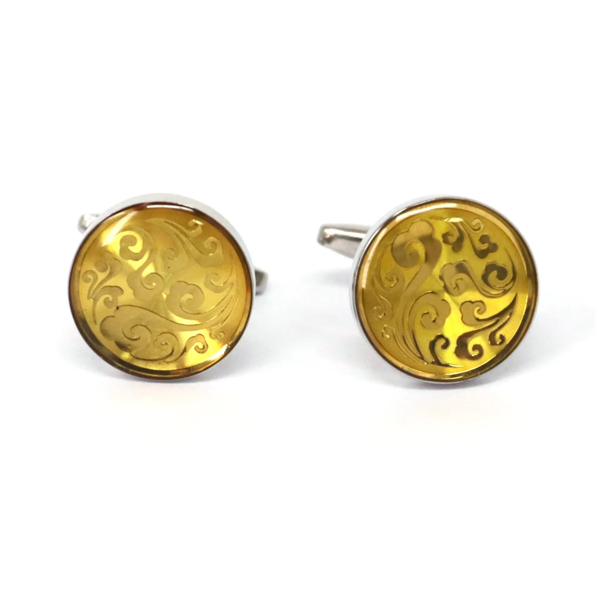 MarZthomson Yellow Flower Round Cufflinks (Online Exclusive)