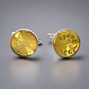MarZthomson Yellow Flower Round Cufflinks (Online Exclusive)