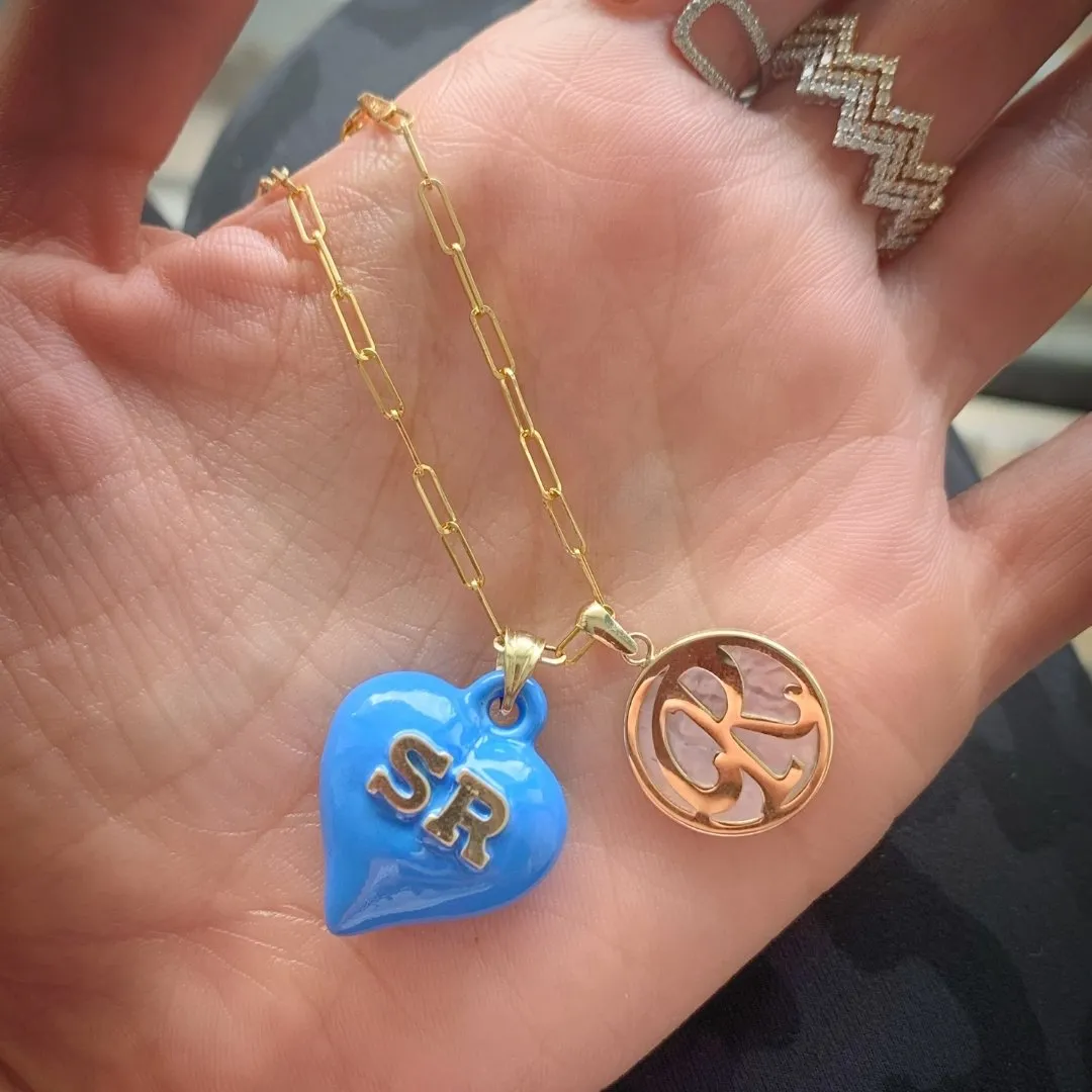 Medium Puff Heart With Gold Initial (More Colors available)