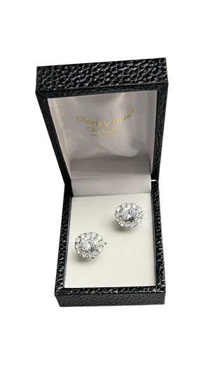 Men's clear silver cufflinks diamonds stones and sliver stainless steel