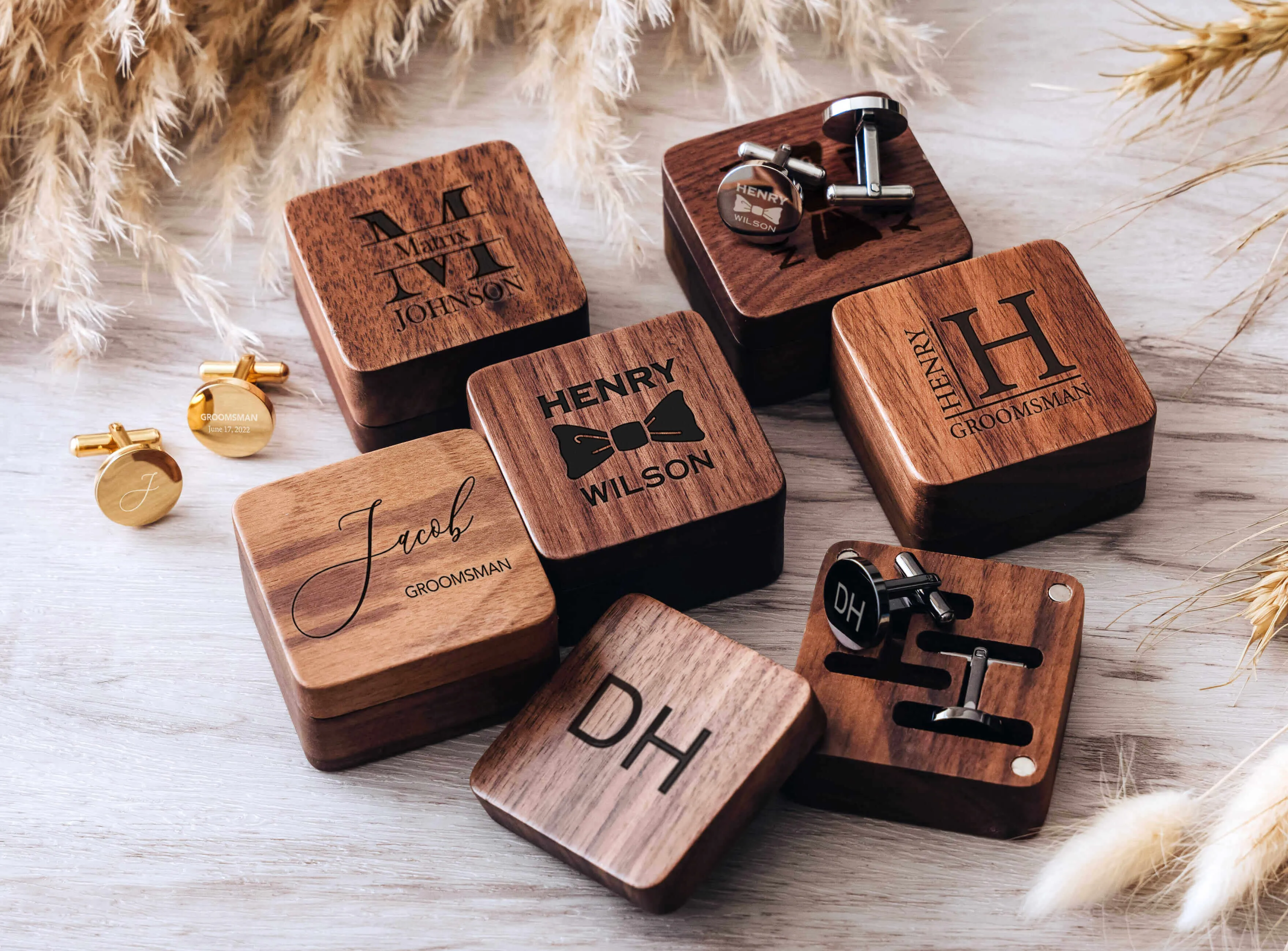 Metal Cufflinks with Wood Box