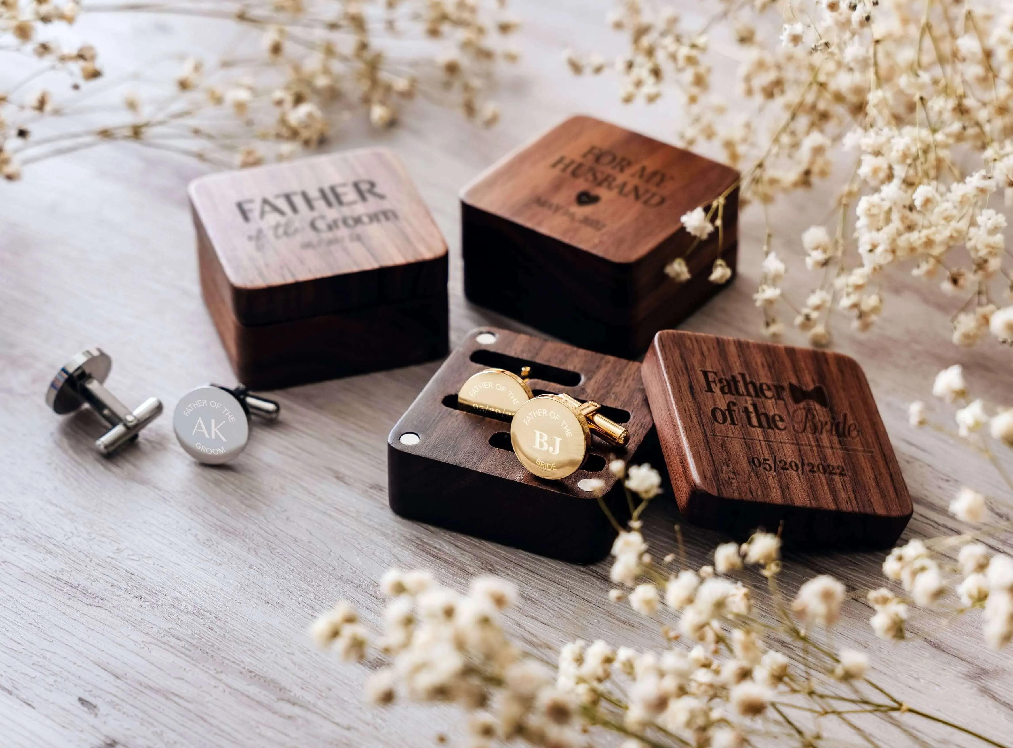Metal Cufflinks with Wood Box