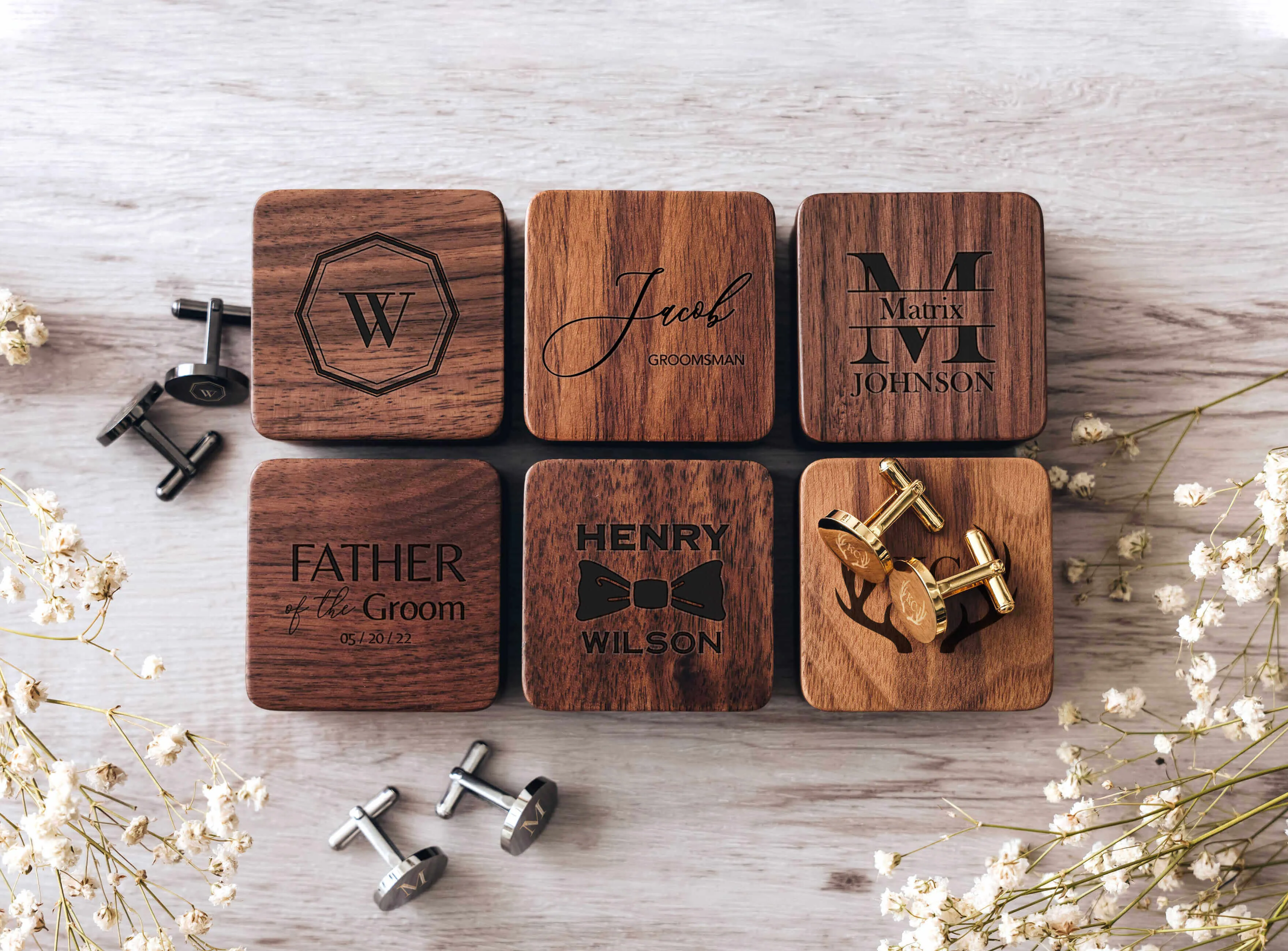 Metal Cufflinks with Wood Box