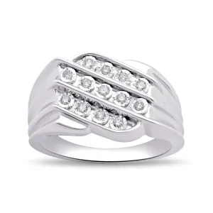 Miracle Multi Row Men's Ring with 1/5ct of Diamonds in Sterling Silver