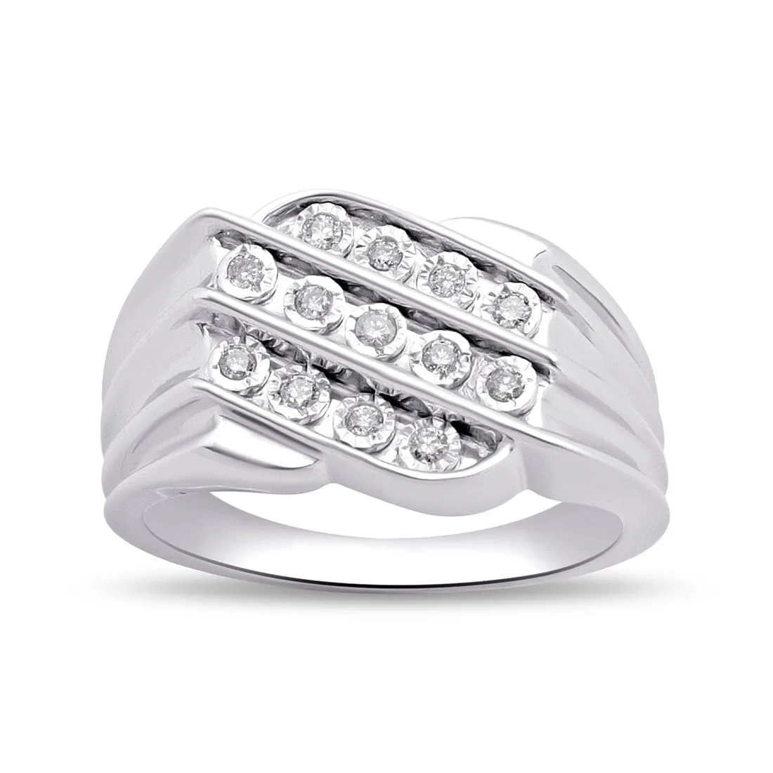 Miracle Multi Row Men's Ring with 1/5ct of Diamonds in Sterling Silver