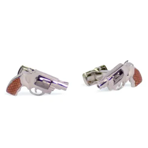 Movable Revolver Silver Cufflinks