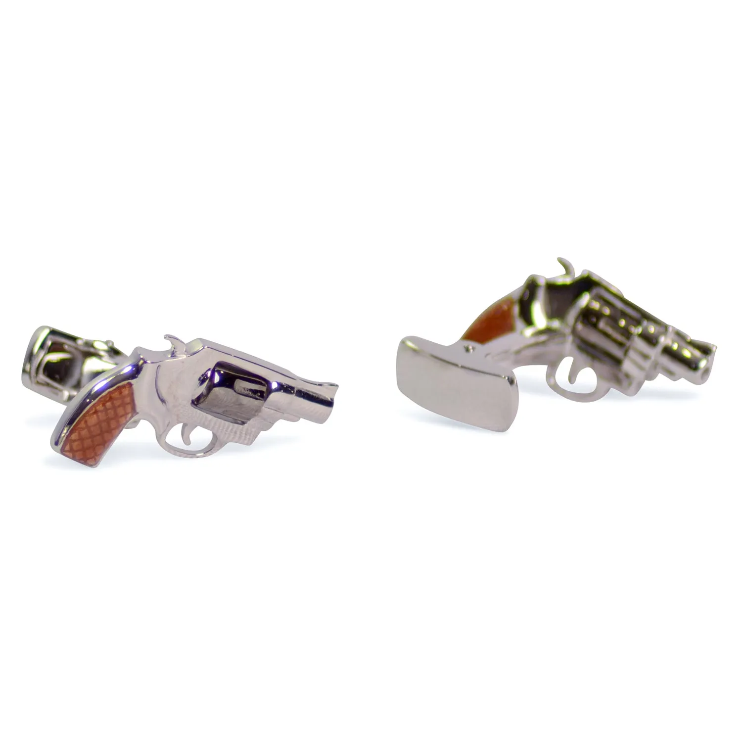 Movable Revolver Silver Cufflinks