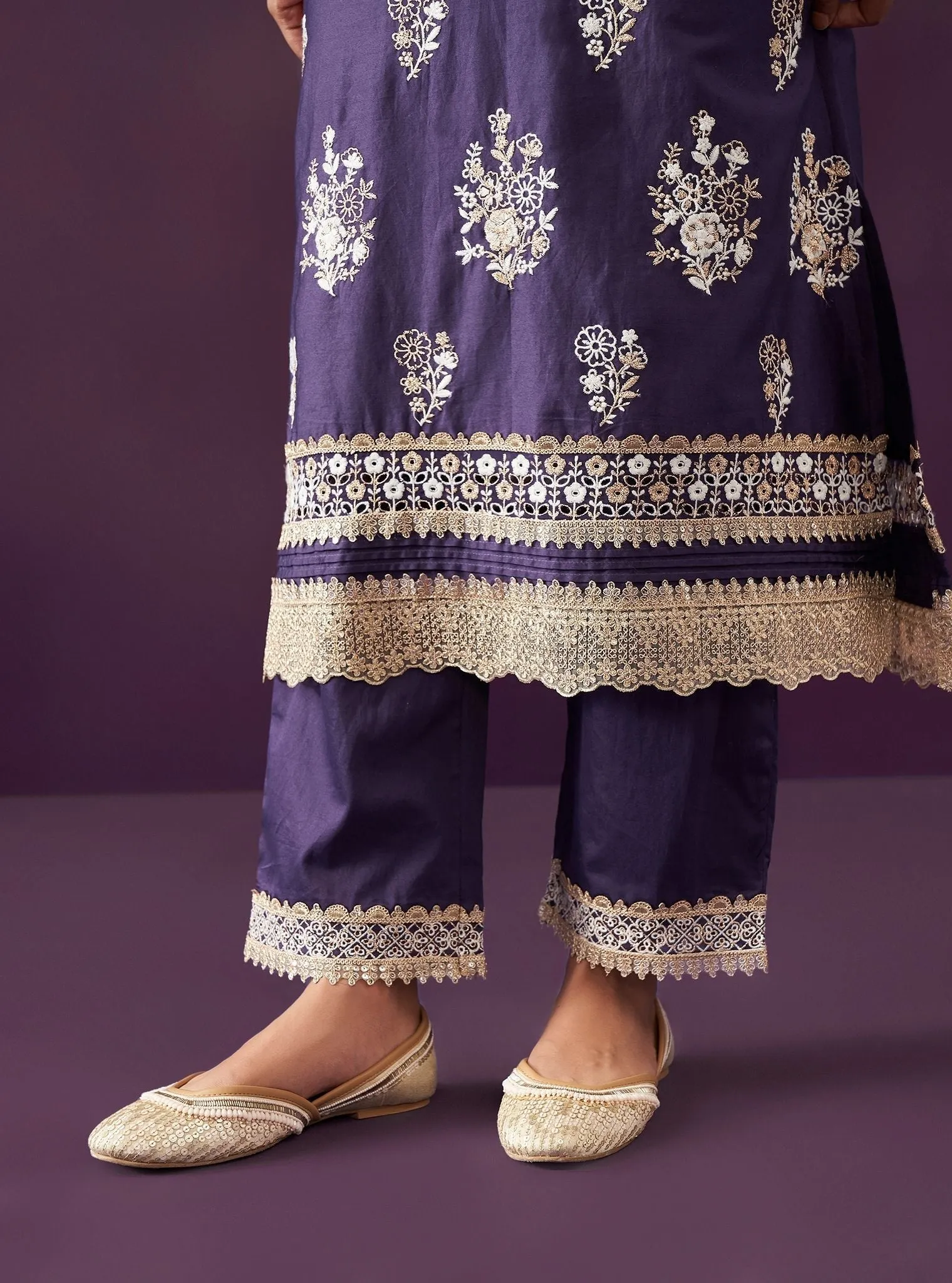 Mulmul Pima Satin Nalin Purple Kurta With Mulmul Pima Satin Nalin Purple Pant