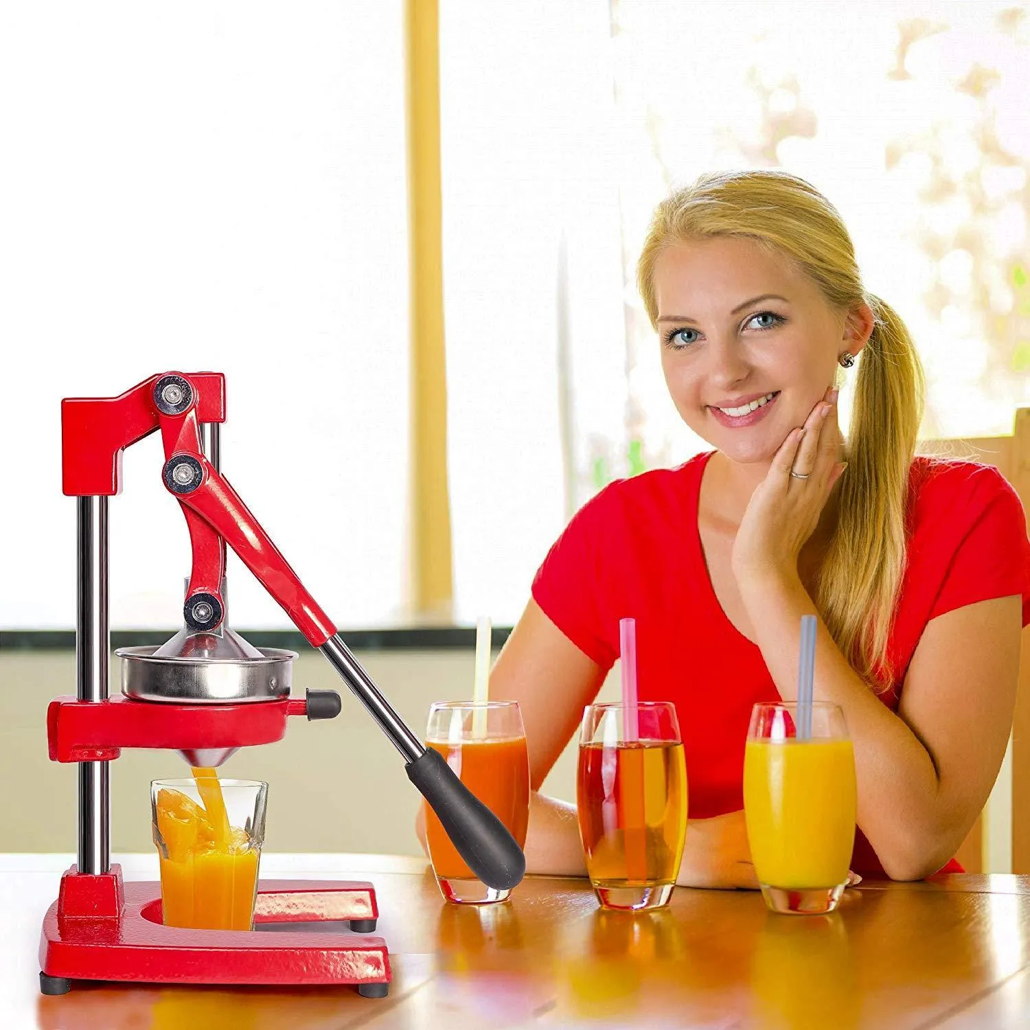 (Out of Stock) Citrus Pomegranate Juicer Labor-saving Manual Fruit Juicer Press Fruit Squeezer with Stable Non-slip Base, Red