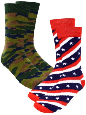 Patriotic American Flag Camo USA 2 Pack Mens Novelty Dress Crew Socks