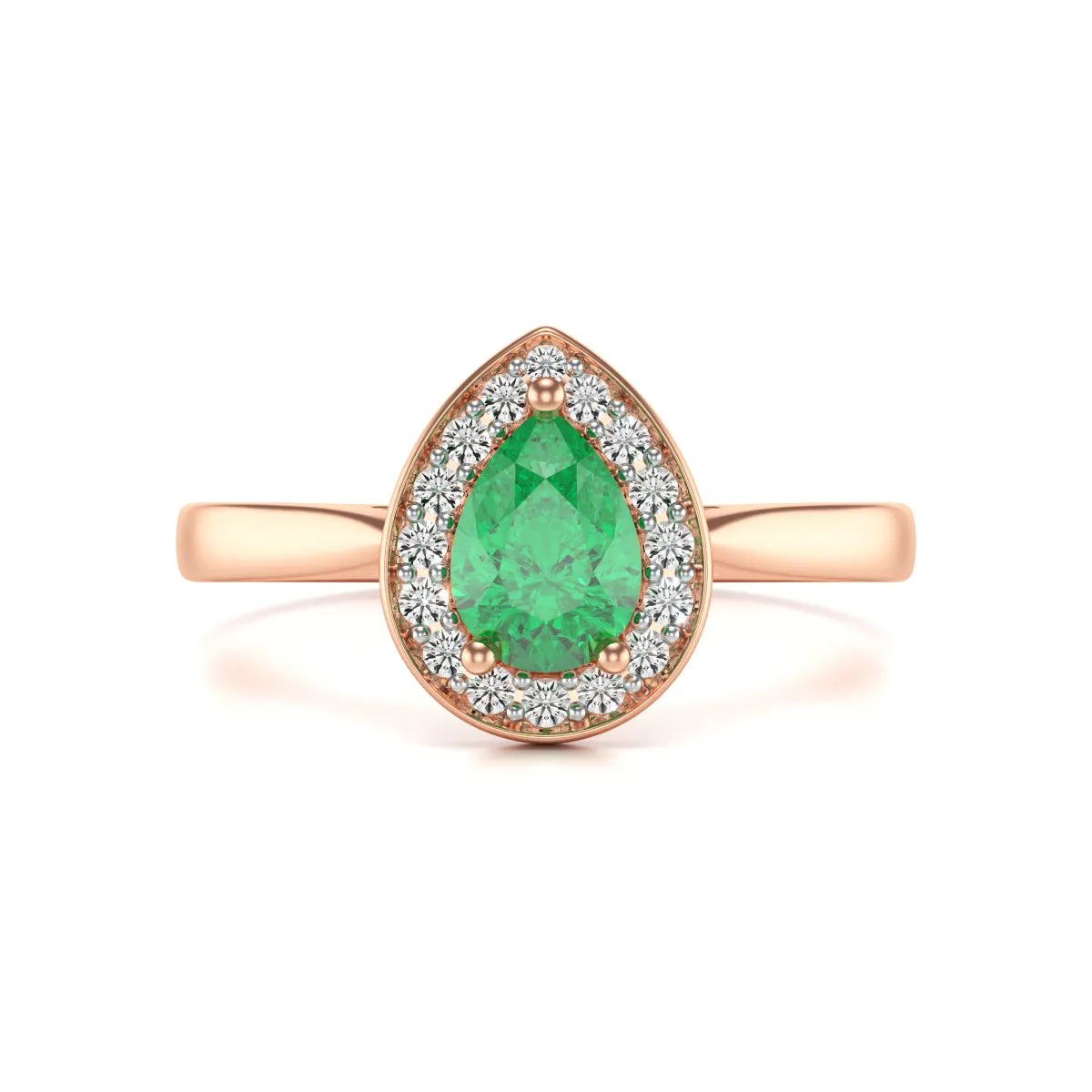 Pear Shaped Emerald Diamond Halo Ring