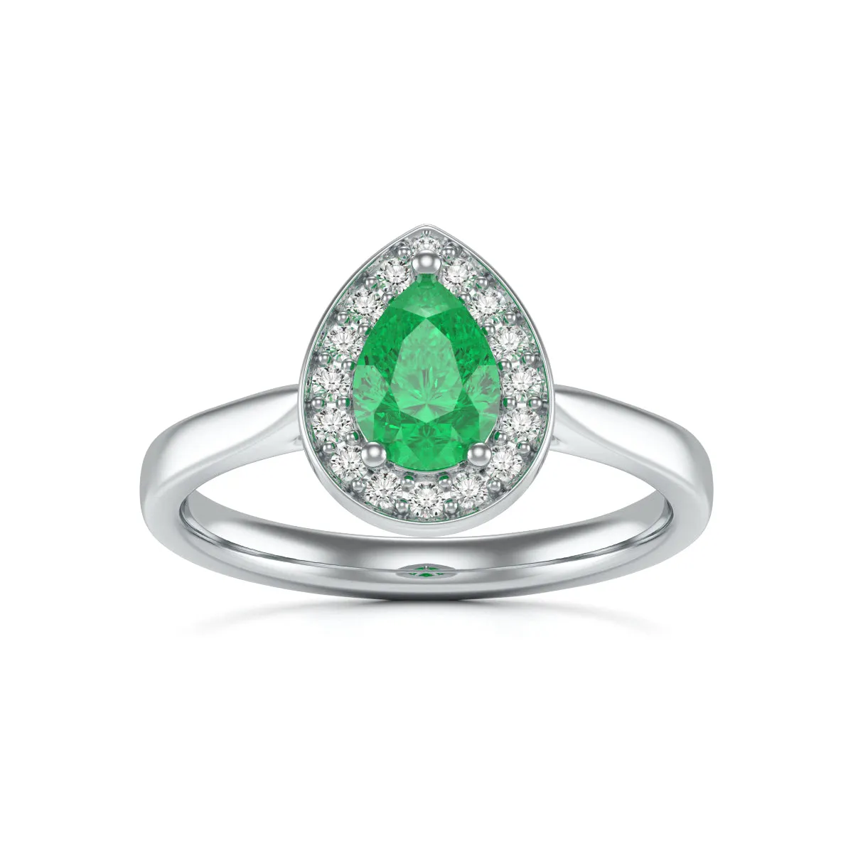 Pear Shaped Emerald Diamond Halo Ring