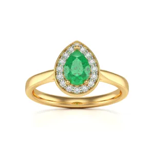 Pear Shaped Emerald Diamond Halo Ring