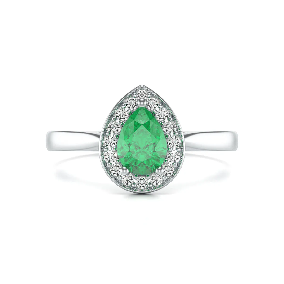Pear Shaped Emerald Diamond Halo Ring