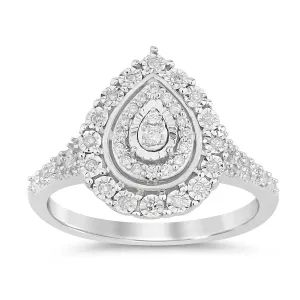 Pear Shaped Halo Ring with 0.15ct of Diamonds in Sterling Silver
