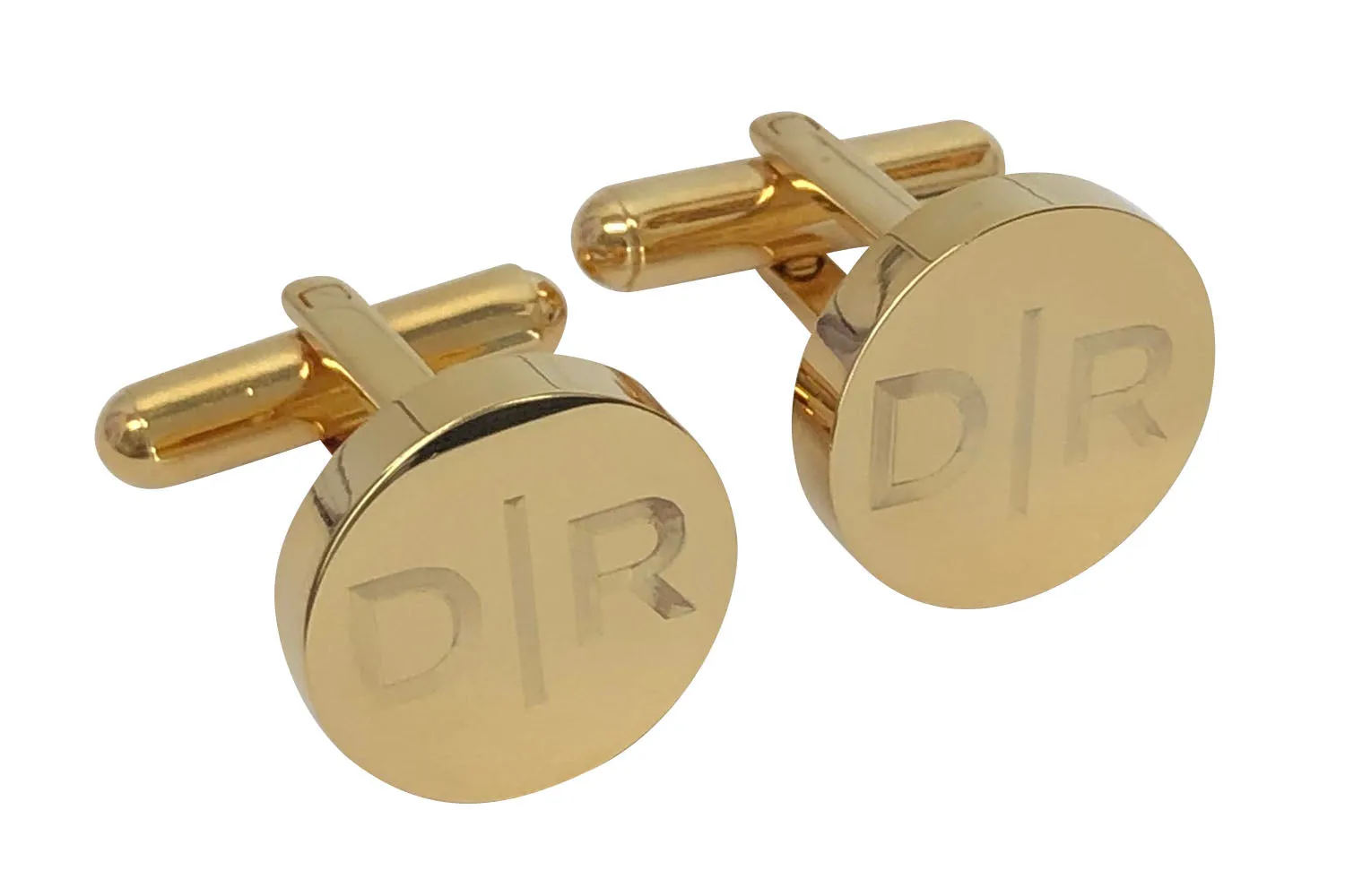 Personalised Gold Engraved Split Letter Round Cufflinks