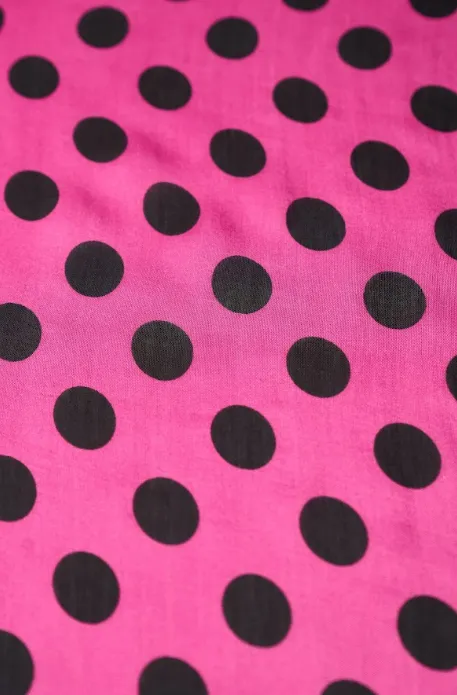 Pink-Black Polka Dot Pattern Printed Natural Muslin Silk Fabric