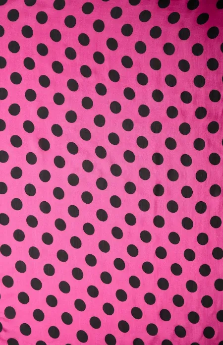Pink-Black Polka Dot Pattern Printed Natural Muslin Silk Fabric