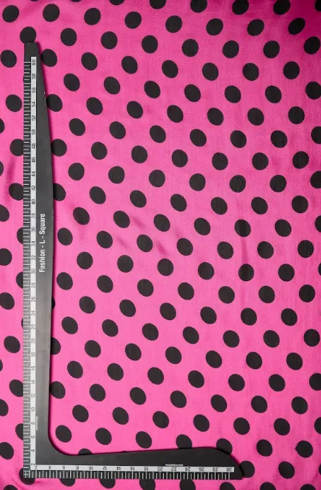 Pink-Black Polka Dot Pattern Printed Natural Muslin Silk Fabric