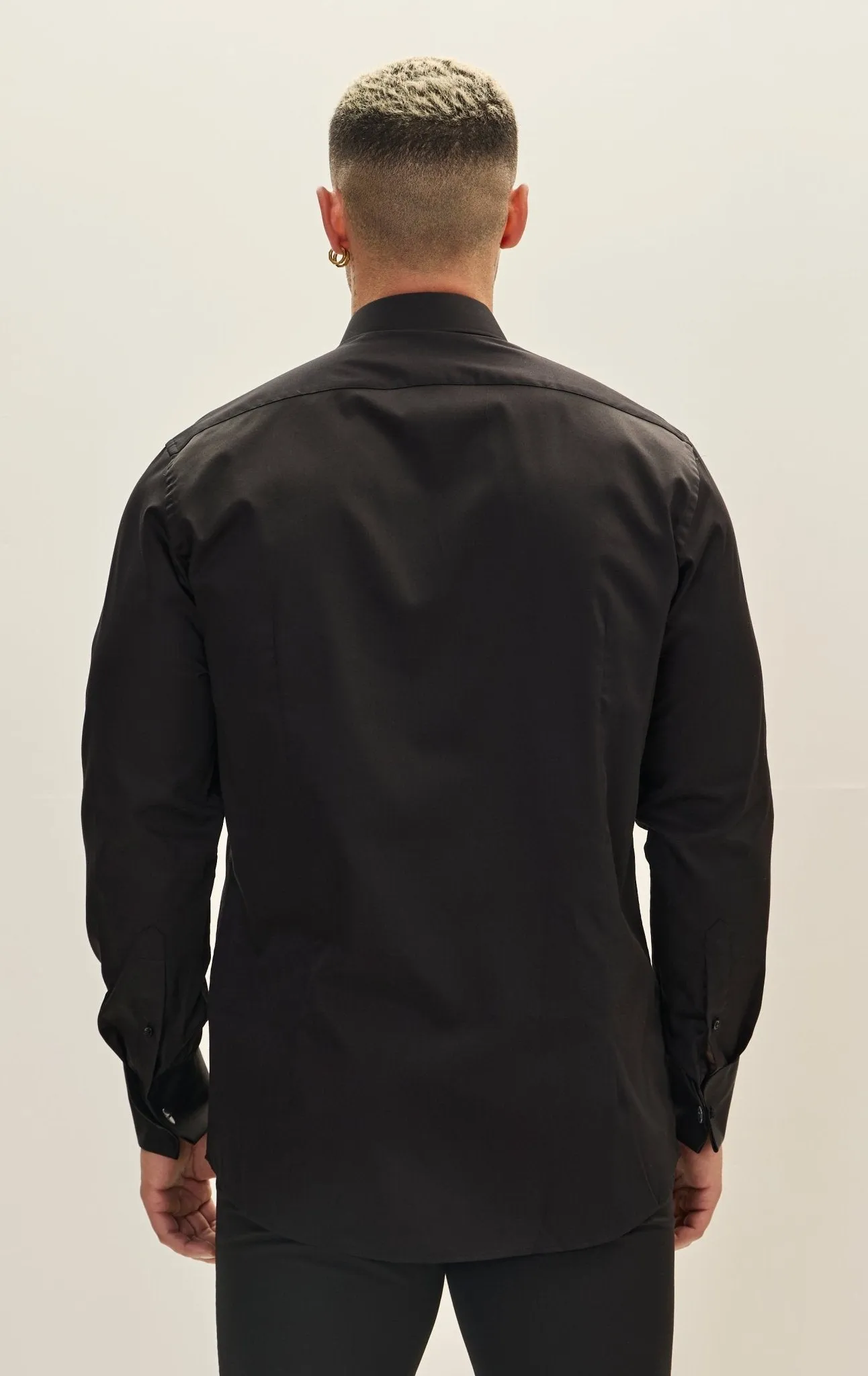 Pure Cotton Pleated Classic Collar Formal Shirt  - Black