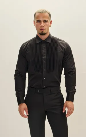 Pure Cotton Pleated Classic Collar Formal Shirt  - Black