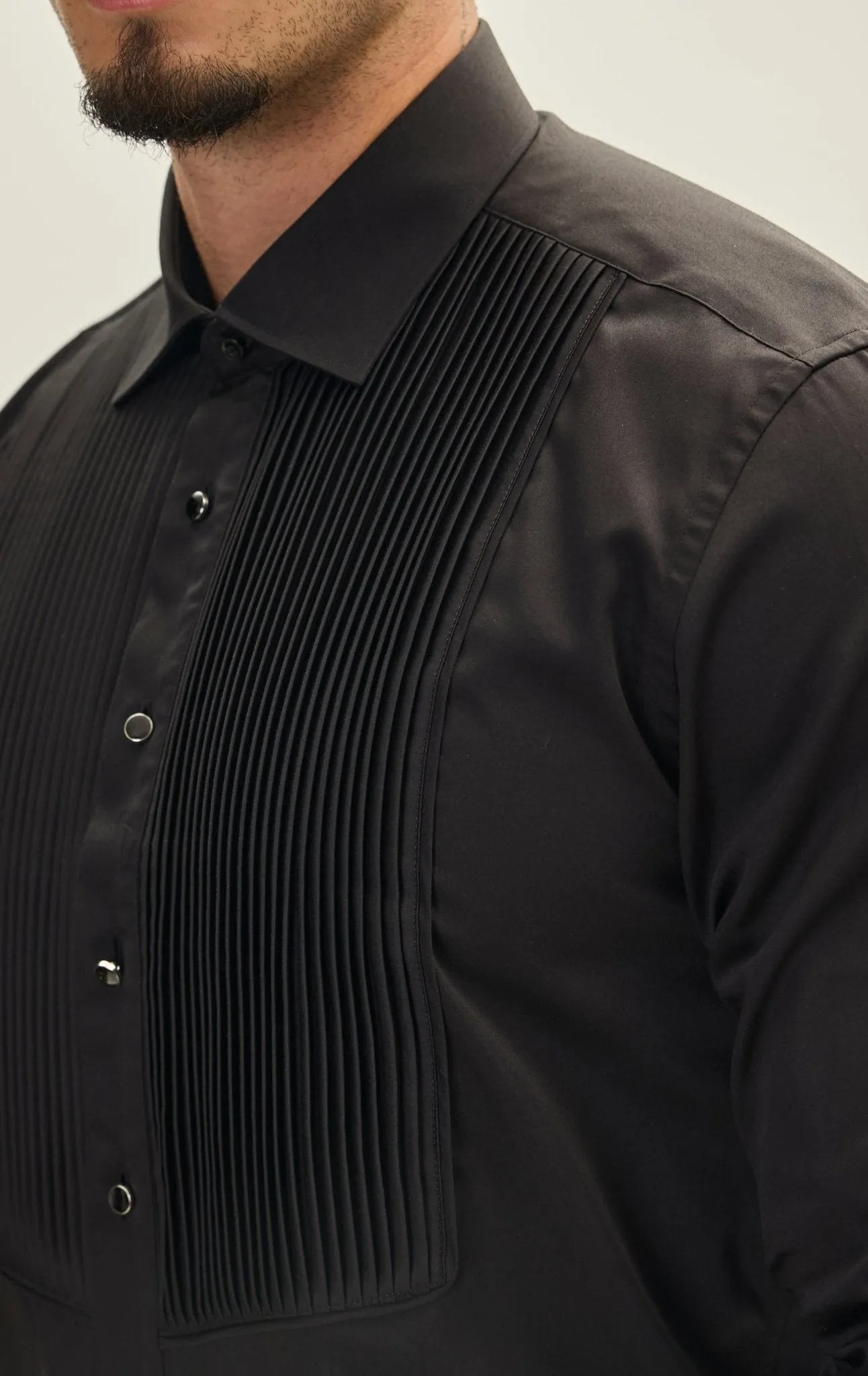 Pure Cotton Pleated Classic Collar Formal Shirt  - Black
