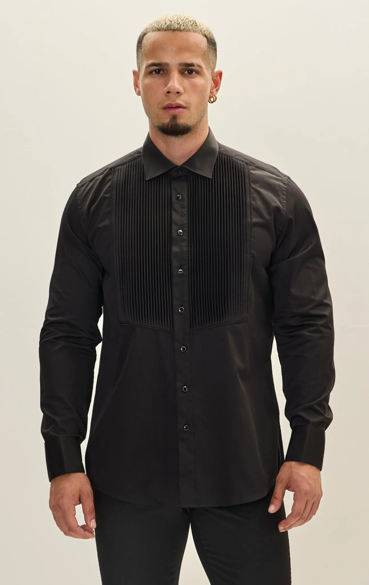 Pure Cotton Pleated Classic Collar Formal Shirt  - Black