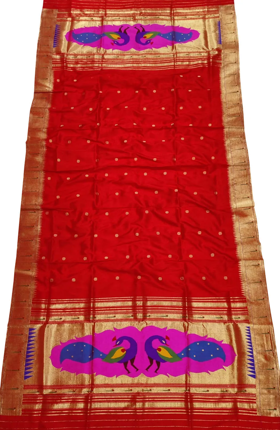 Pure Silk Red Paithani Handloom Dupatta with Muniya Border