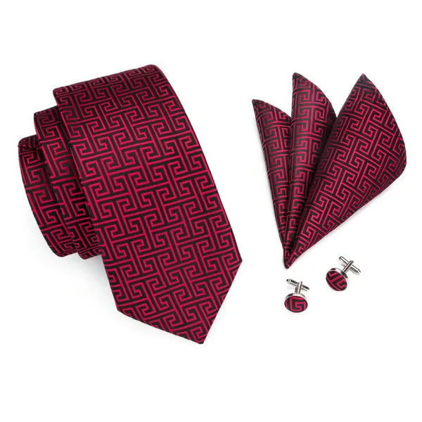 Red and Black Greek Key Necktie Set LBW554
