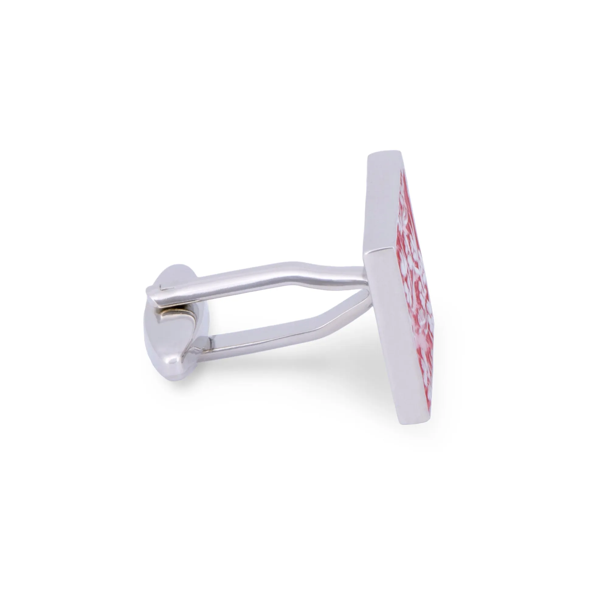 Red Rectangle Cufflinks with Silver Floral Details (Online Exclusive)