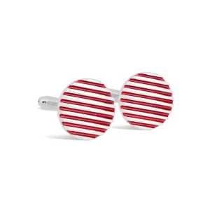 Red Stripe and Silver Round Cufflinks (Online Exclusive)