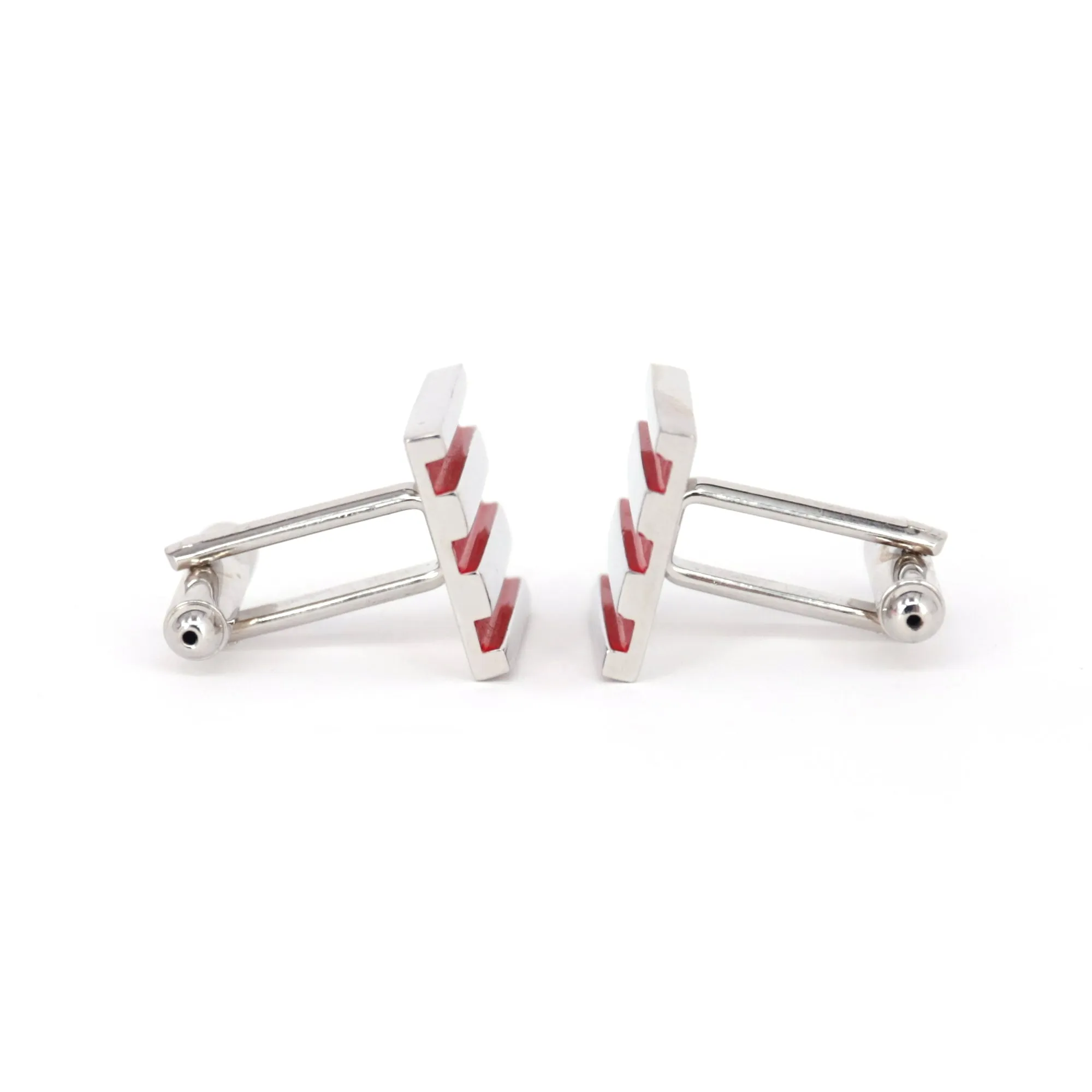 Red Stripe and Silver Square Cufflinks