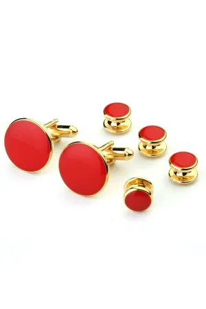 Red with Gold Trim Studs and Cufflinks Set