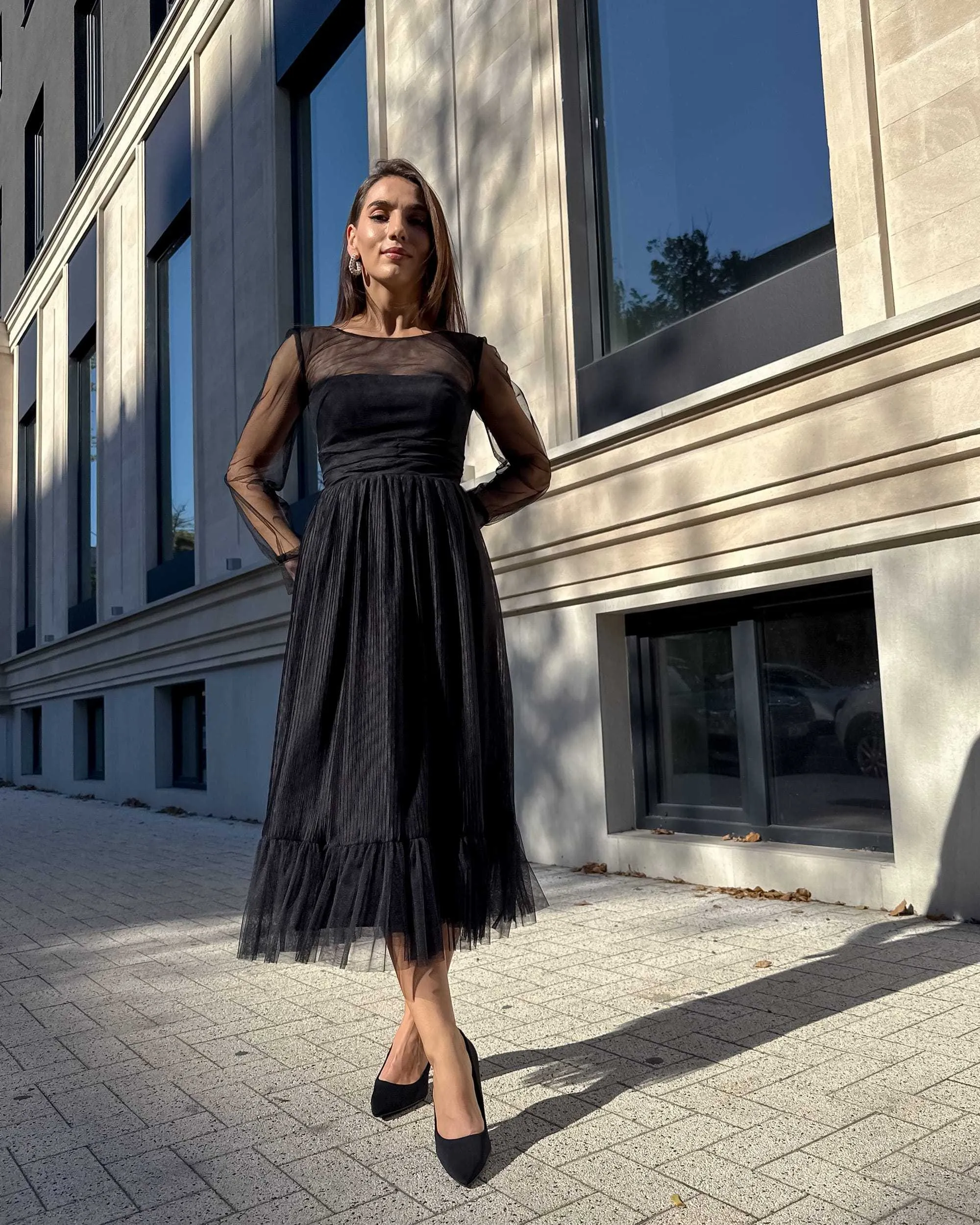 Rochie eleganta neagra midi