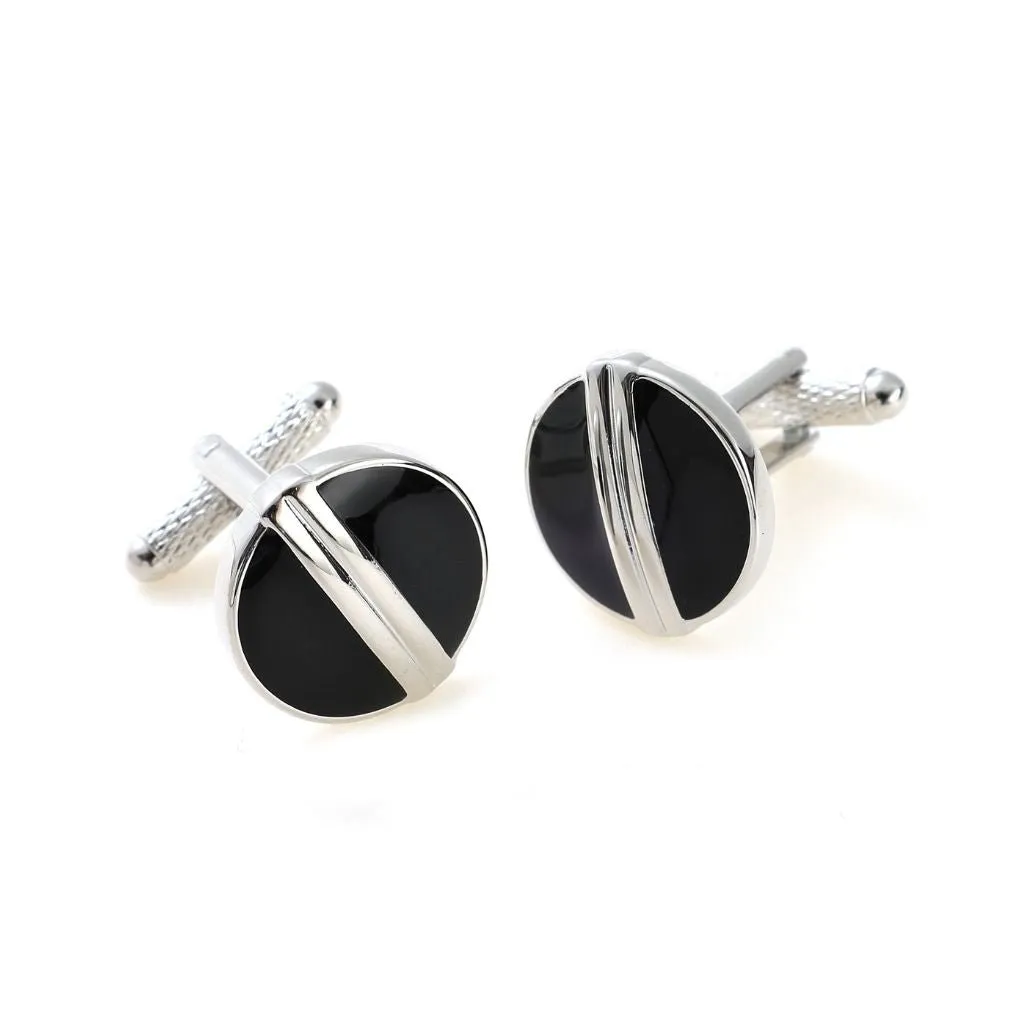 Round Enamel Cufflinks Black/Silver