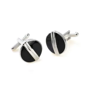 Round Enamel Cufflinks Black/Silver