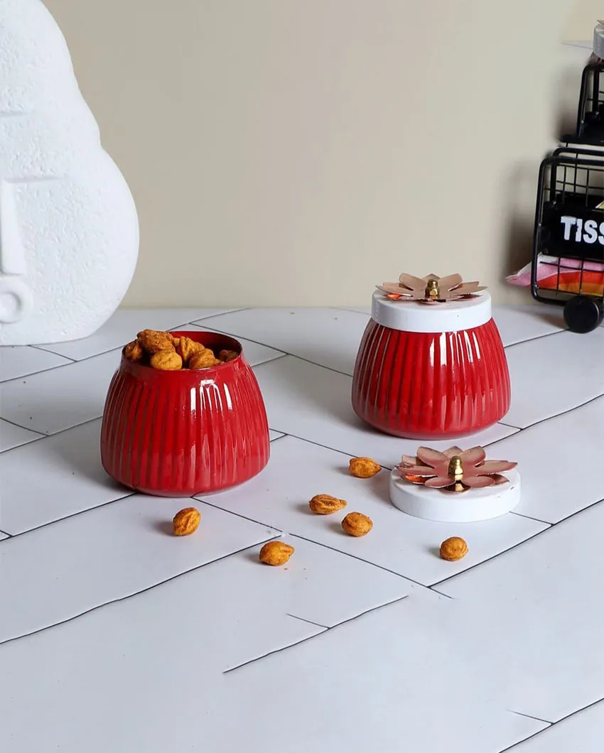 Rustic Radiance Handcrafted Red Pot Jar | Set of 2