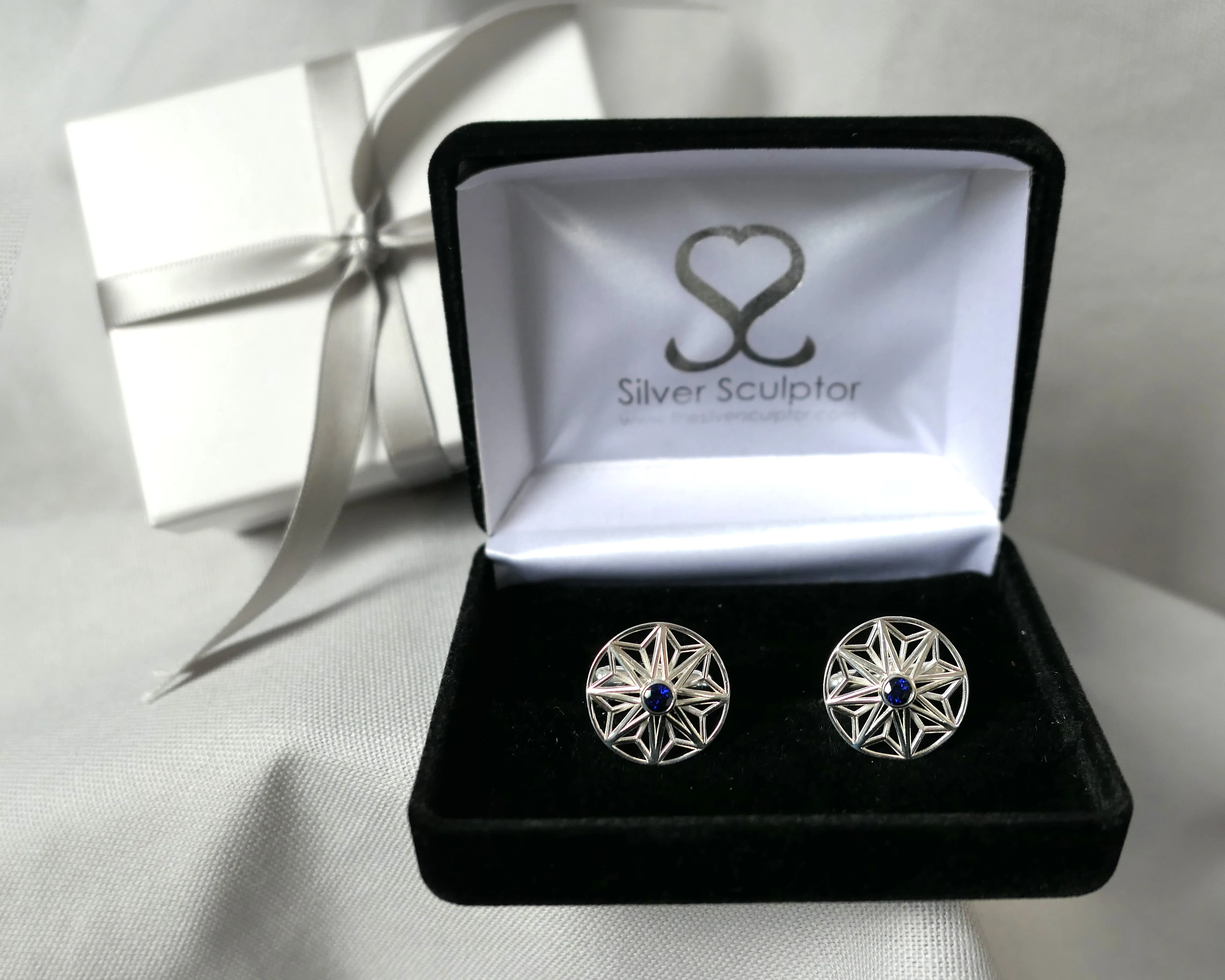 Sapphire Sterling Silver Round Cufflinks
