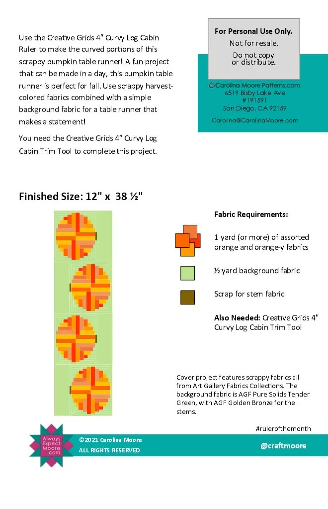 Scrappy Pumpkin Table Runner - Printed Copy