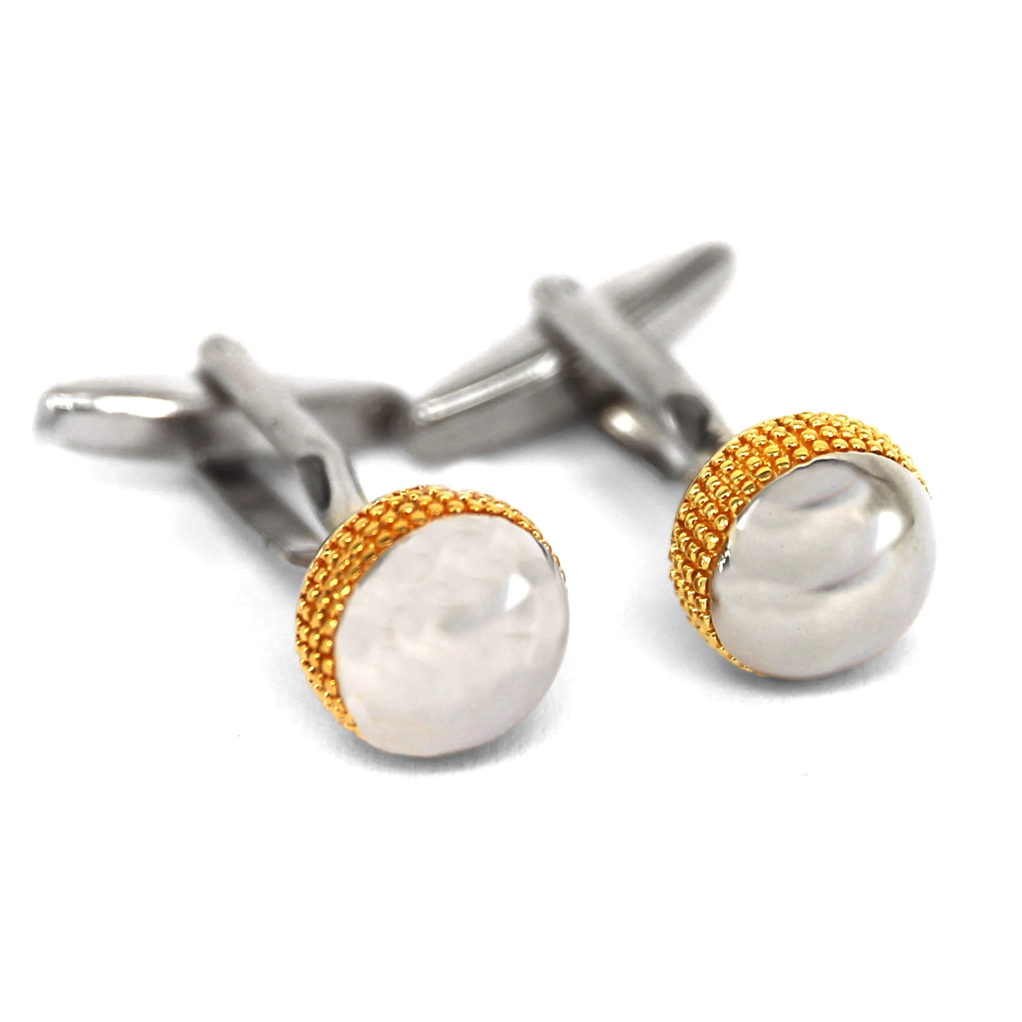 Silver and Gold diamond cut round Dome Cufflinks  (Online Exclusive)