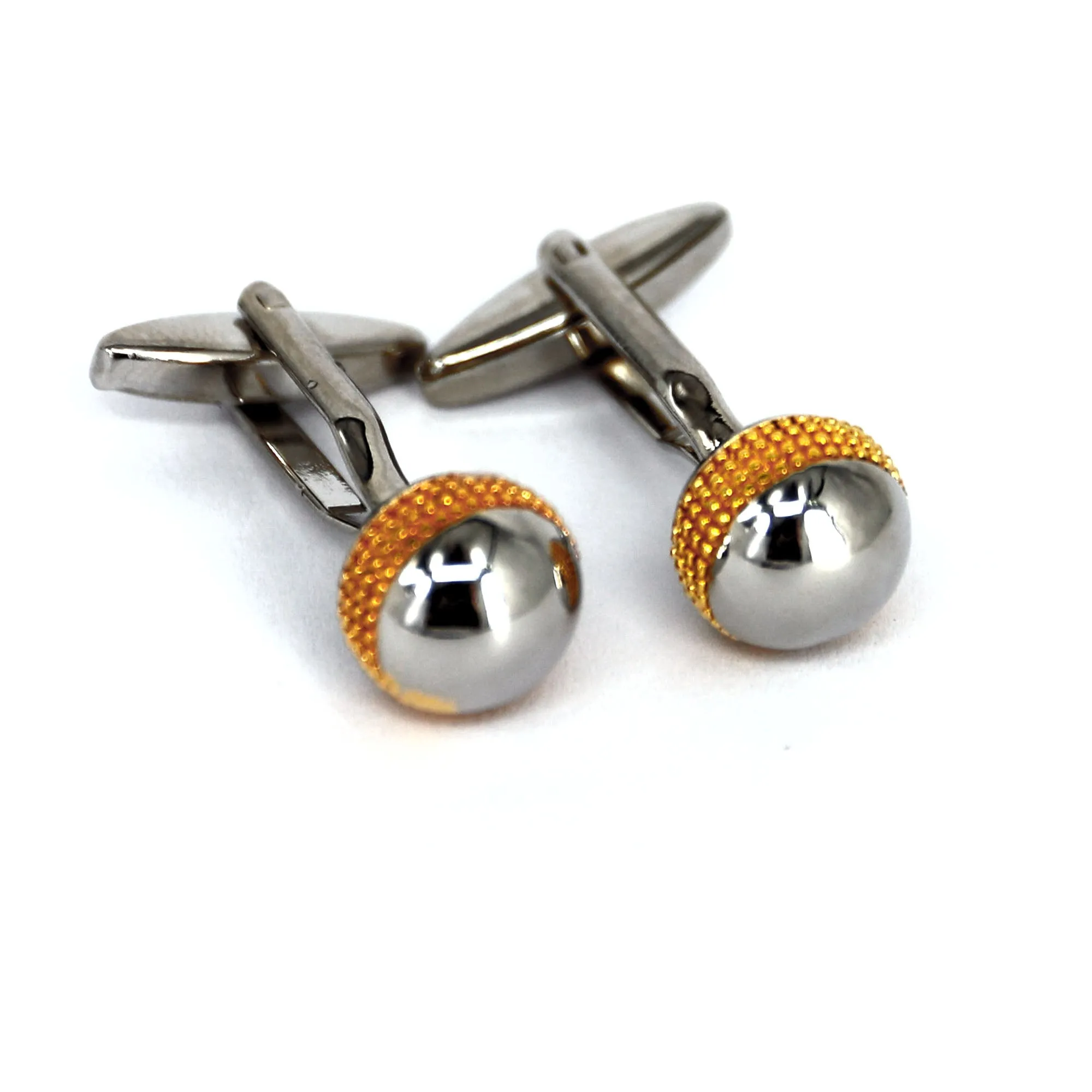 Silver and Gold diamond cut round Dome Cufflinks  (Online Exclusive)