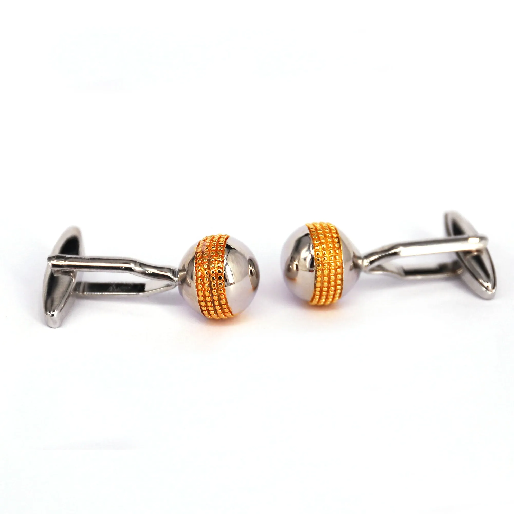 Silver and Gold diamond cut round Dome Cufflinks  (Online Exclusive)