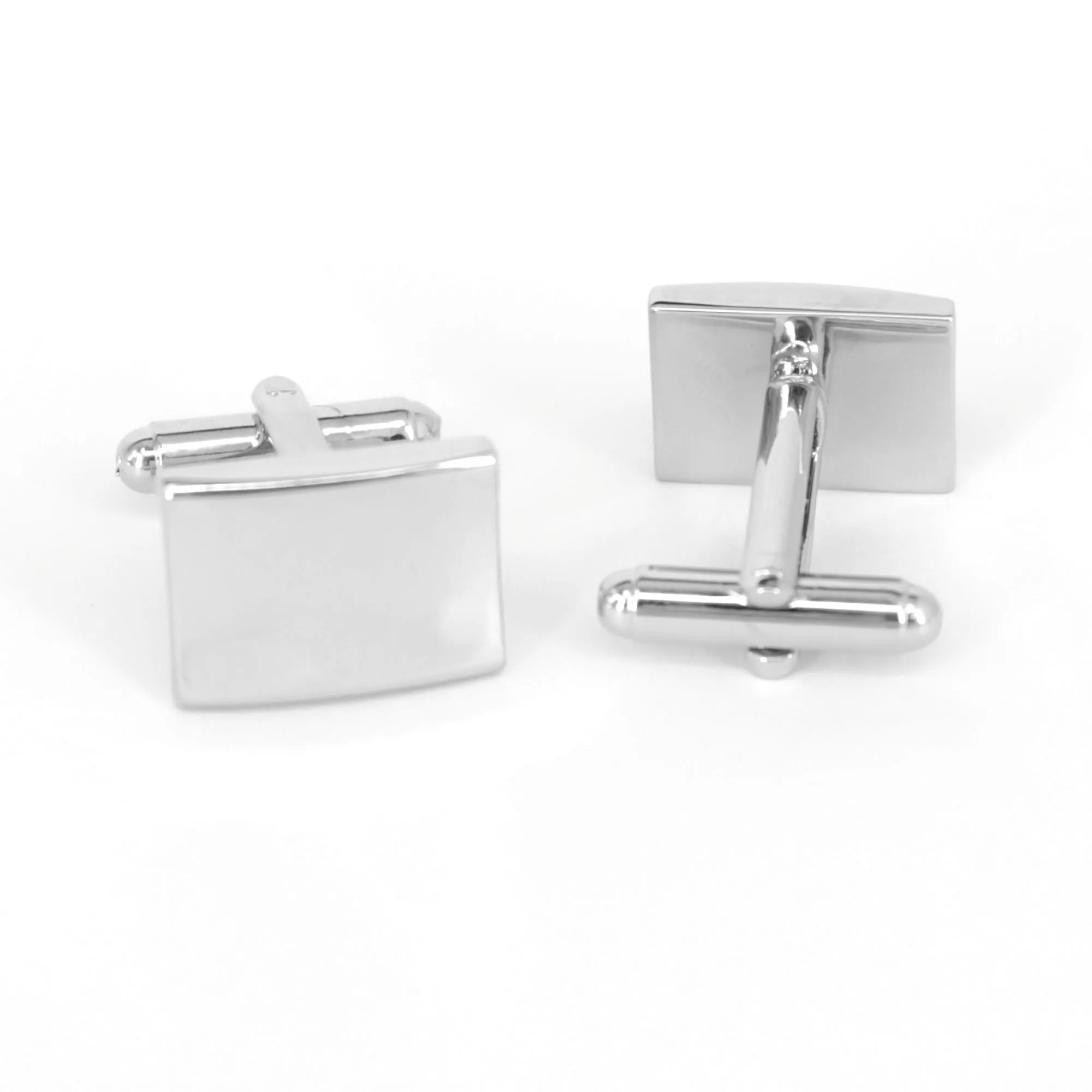 Silver Plain Rectangle Thin Cufflinks with curve at the centre